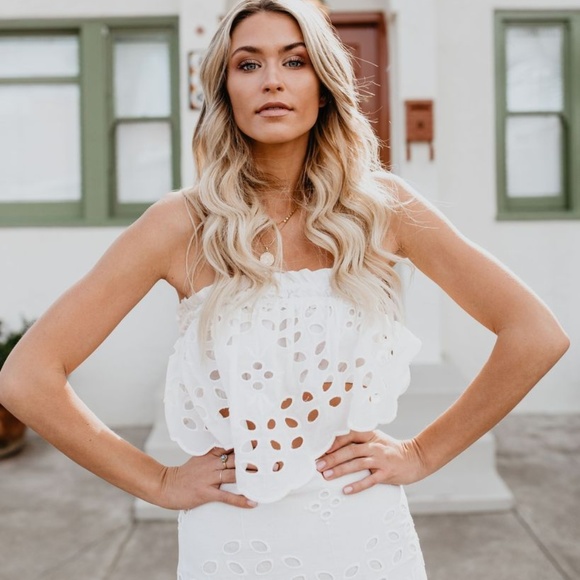 Vici Tops - Vici Cotton Eyelet Tube Top White - Sz LG